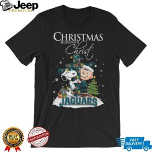 Jacksonville Jaguars Snoopy Begins With Christ And Friends Peanuts Christmas Shirt