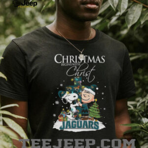 Jacksonville Jaguars Snoopy Begins With Christ And Friends Peanuts Christmas Shirt
