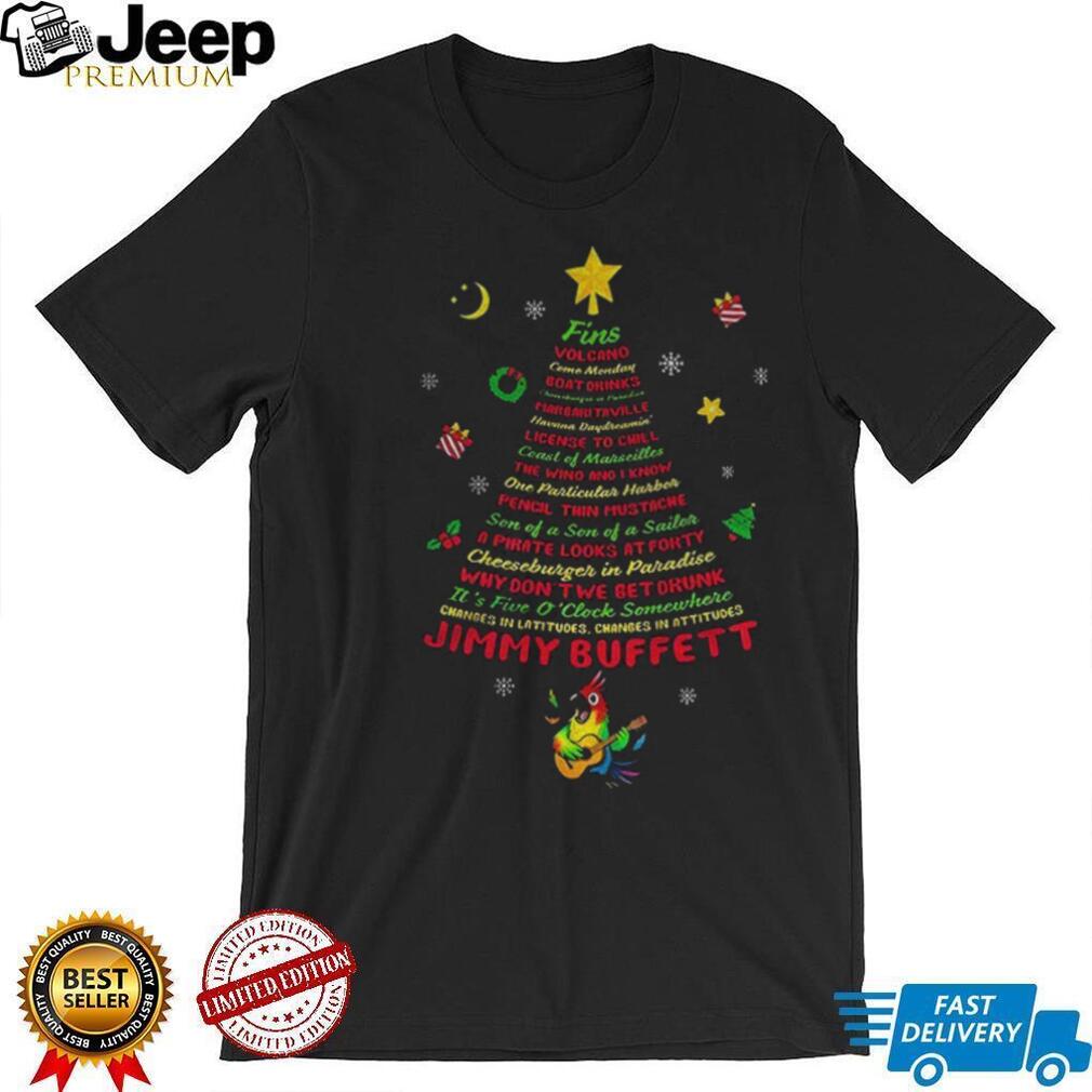 Jimmy Buffett Christmas tree fins volcano come Monday Merry Christmas shirt Jimmy Buffett Christmas tree fins volcano come Monday Merry Christmas shirt
