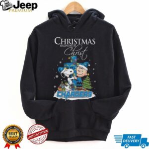 Los Angeles Chargers Snoopy Begins With Christ And Friends Peanuts Christmas Shirt