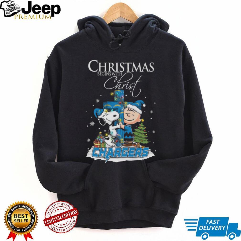 Los Angeles Chargers Snoopy Begins With Christ And Friends Peanuts Christmas Shirt Los Angeles Chargers Snoopy Begins With Christ And Friends Peanuts Christmas Shirt