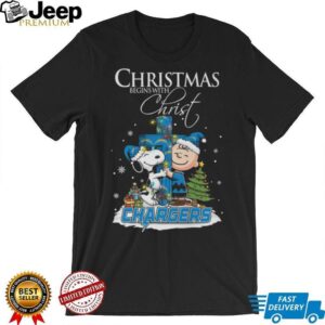 Los Angeles Chargers Snoopy Begins With Christ And Friends Peanuts Christmas Shirt