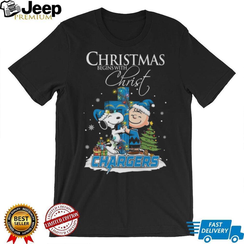 Los Angeles Chargers Snoopy Begins With Christ And Friends Peanuts Christmas Shirt Los Angeles Chargers Snoopy Begins With Christ And Friends Peanuts Christmas Shirt