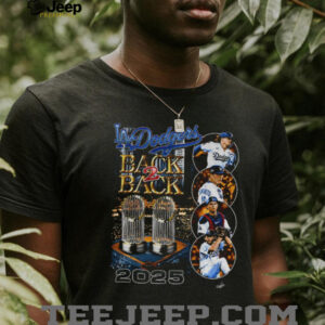 Los Angeles Dodgers Back 2 Back 2025 World Series Champions trophy graphic shirt