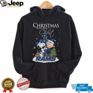 Los Angeles Rams Snoopy Begins With Christ And Friends Peanuts Christmas Shirt