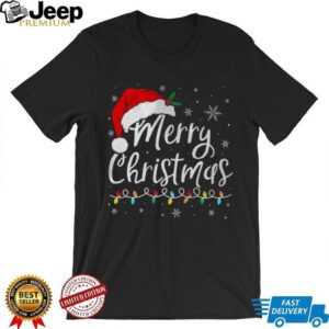 Merry Christmas Lights Santa Hat Xmas Family Matching Pajama T Shirt