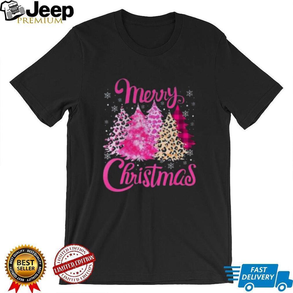Merry Christmas Tree Pink Leopard Shirt Matching Family Holiday Tee Merry Christmas Tree Pink Leopard Shirt Matching Family Holiday Tee