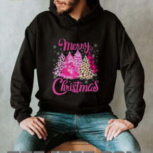 Merry Christmas Tree Pink Leopard Shirt Matching Family Holiday Tee