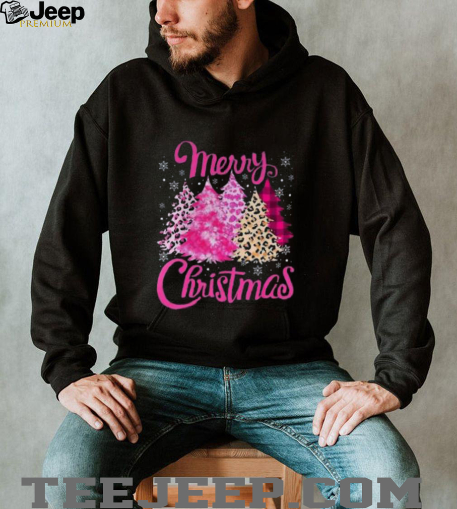 Merry Christmas Tree Pink Leopard Shirt Matching Family Holiday Tee Merry Christmas Tree Pink Leopard Shirt Matching Family Holiday Tee