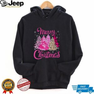 Merry Christmas Tree Pink Leopard Shirt Matching Family Holiday Tee
