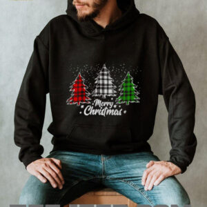 Merry Christmas Tree Xmas Buffalo Plaid Red White Green T Shirt