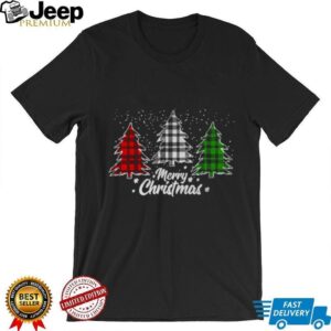 Merry Christmas Tree Xmas Buffalo Plaid Red White Green T Shirt