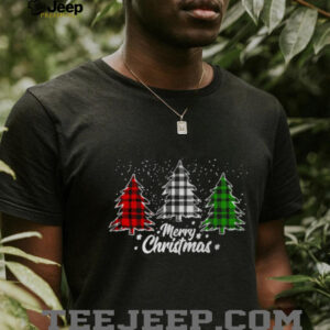 Merry Christmas Tree Xmas Buffalo Plaid Red White Green T Shirt