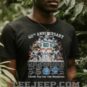 Miami Dolphins 60th Anniversary 1965 2025 Fins Up thank you for the memories signatures shirt