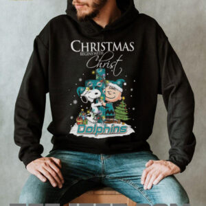Miami Dolphins Snoopy Begins With Christ And Friends Peanuts Christmas Shirt