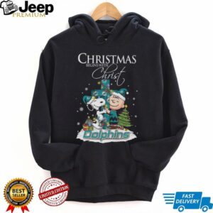 Miami Dolphins Snoopy Begins With Christ And Friends Peanuts Christmas Shirt