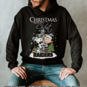 Oakland Raiders Snoopy Begins With Christ And Friends Peanuts Christmas Shirt Oakland Raiders Snoopy Begins With Christ And Friends Peanuts Christmas Shirt