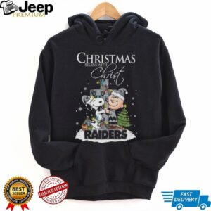 Oakland Raiders Snoopy Begins With Christ And Friends Peanuts Christmas Shirt