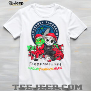 Official Baby Grinch And Jack Skellington Minnesota Timberwolves Logo Hallothanksmas 2024 T Shirt