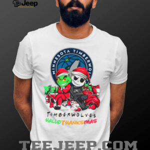 Official Baby Grinch And Jack Skellington Minnesota Timberwolves Logo Hallothanksmas 2024 T Shirt