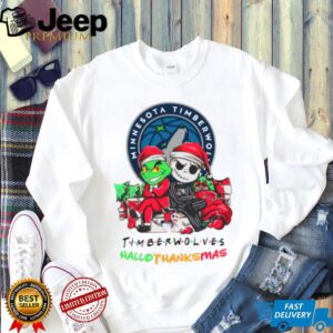 Official Baby Grinch And Jack Skellington Minnesota Timberwolves Logo Hallothanksmas 2024 T Shirt