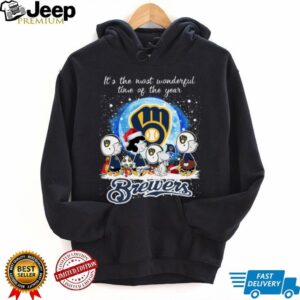 Official It’s The Most Wonderful Time Of The Years Peanuts Characters Milwaukee Brewers Merry Christmas Shirt