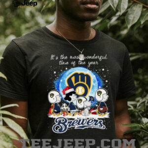 Official It’s The Most Wonderful Time Of The Years Peanuts Characters Milwaukee Brewers Merry Christmas Shirt