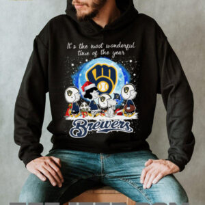 Official It’s The Most Wonderful Time Of The Years Peanuts Characters Milwaukee Brewers Merry Christmas Shirt