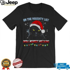 On The Naughty List And I Regret Nothing Cat Christmas T Shirt