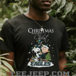 Philadelphia Eagles Snoopy Begins With Christ And Friends Peanuts Christmas Shirt