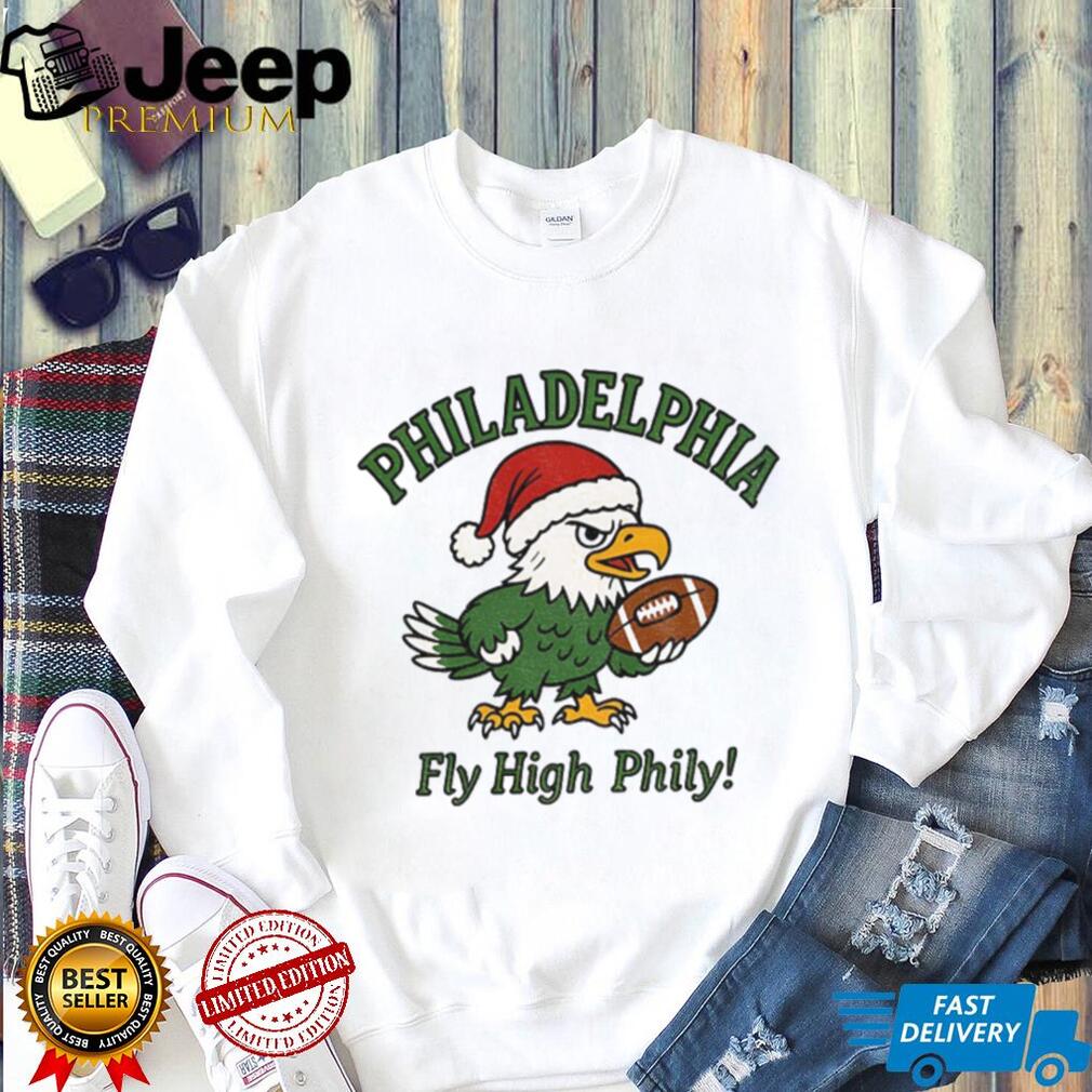 Philadelphia Eagles football mascot Santa hat Fly High Phily NFL Football shirt Philadelphia Eagles football mascot Santa hat Fly High Phily NFL Football shirt