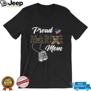 Proud Marine Mom with American Flag Heart and Dog Tags T Shirt