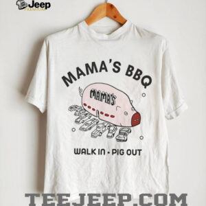 Rob Mac wearing Mama’s BBQ walk in pig out shirt