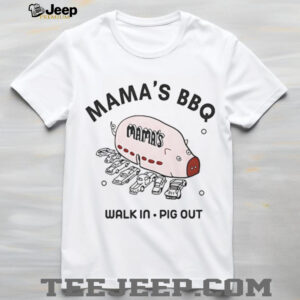 Rob Mac wearing Mama’s BBQ walk in pig out shirt