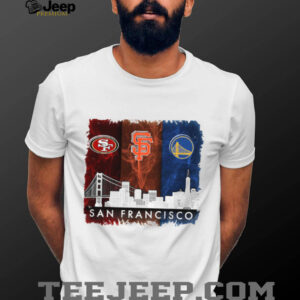 San Francisco sports teams Giants Warriors 49ers city skyline shirt
