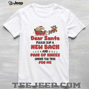 Santa Claus and Minion dear santa please slip a new back and pair of knees under the tree for me shirt Santa Claus and Minion dear santa please slip a new back and pair of knees under the tree for me shirt