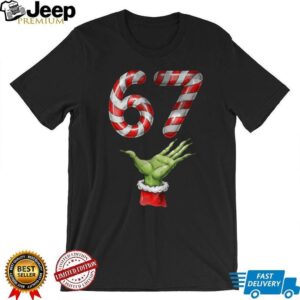 Santa Six Seven 67 Meme Christmas 67 Candy Cane Kids Boys T Shirt