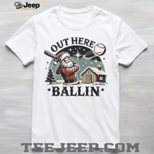 Santa's Baseball Out Here Ballin Christmas Tee