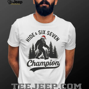 Sasquatch Santa hat Forest Hide Six Seven Champion shirt