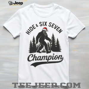 Sasquatch Santa hat Forest Hide Six Seven Champion shirt