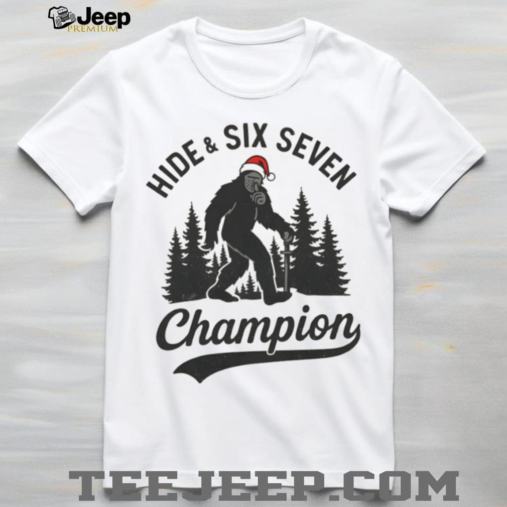 Sasquatch Santa hat Forest Hide Six Seven Champion shirt Sasquatch Santa hat Forest Hide Six Seven Champion shirt