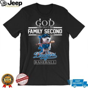 Snoopy God First Family Second Then Los Angeles Dodgers Baseball T Shirt