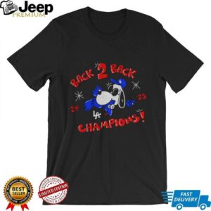 Snoopy biting Ace Blue Jays bird Los Angeles Dodgers Back 2 Back Champions ’24 ’25 shirt Snoopy biting Ace Blue Jays bird Los Angeles Dodgers Back 2 Back Champions ’24 ’25 shirt