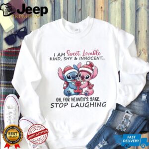 Stitch Santa I am sweet lovable kind shy & innocent oh for heaven’s sake stop laughing Christmas shirt