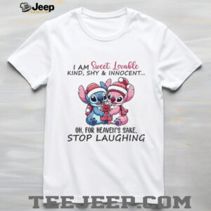 Stitch Santa I am sweet lovable kind shy & innocent oh for heaven’s sake stop laughing Christmas shirt