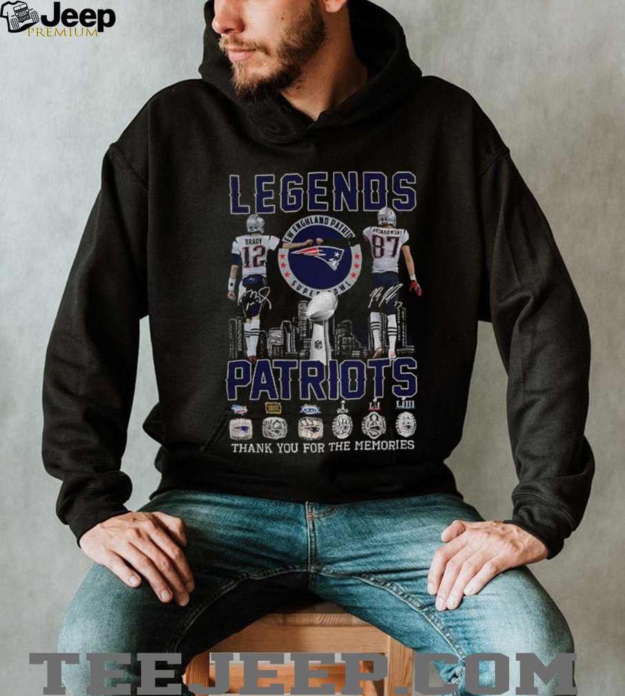 Tom Brady and Rob Gronkowski New England Patriots NFL Legends signature thank you for the memories shirt Tom Brady and Rob Gronkowski New England Patriots NFL Legends signature thank you for the memories shirt