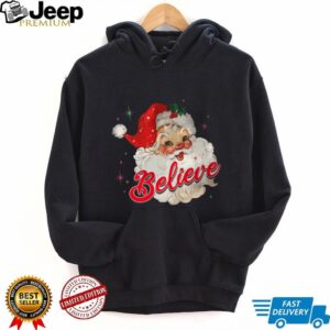Vintage Santa Claus Believe Christmas Women Boys Girls T Shirt