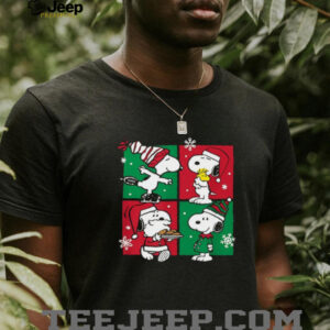 Womens Peanuts Snoopy Christmas Grid V Neck T Shirt