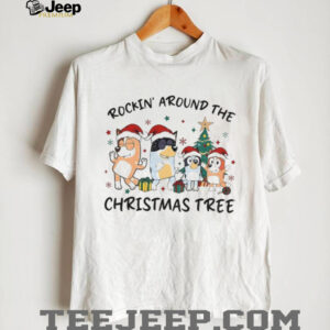 Bluey family Santa hat rockin’ around the Christmas tree Merry Christmas 2025 shirt