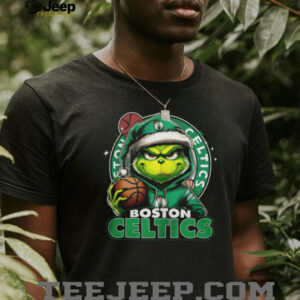 Boston Celtics Grinch Santa Hat Football T Shirt Boston Celtics Grinch Santa Hat Football T Shirt